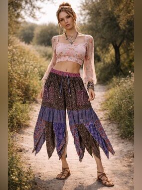 Hippie Forever Handmade Patchwork Handkerchief Pants Women SZ OS Enchanted Fairy